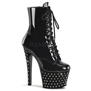 Rhinestone Platform Lace Up High Heel Ankle Boots